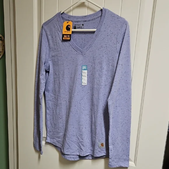 Carhartt Periwinkle Speckle Long Sleeve V Neck T Shirt Size Small - Picture 1 of 5